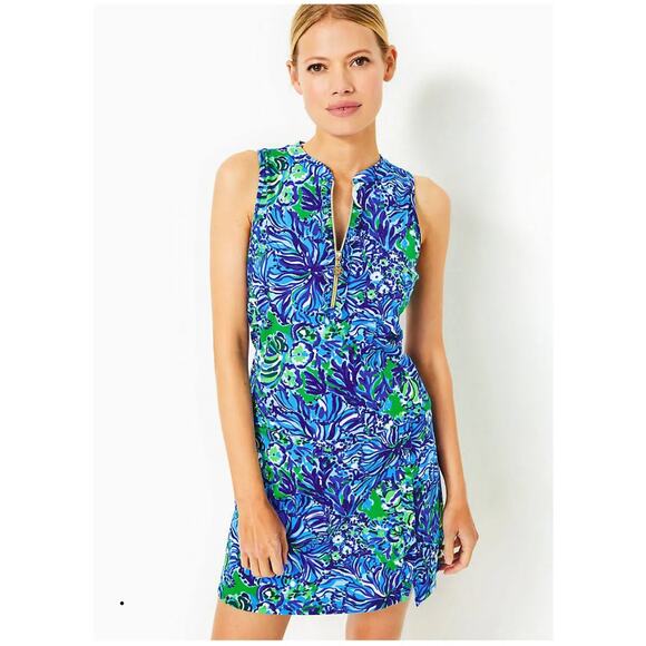 Lilly Pulitzer Colada Exercise Sport Dress Luxletic UPF 50 Blue Turtle Awe S - Picture 1 of 12